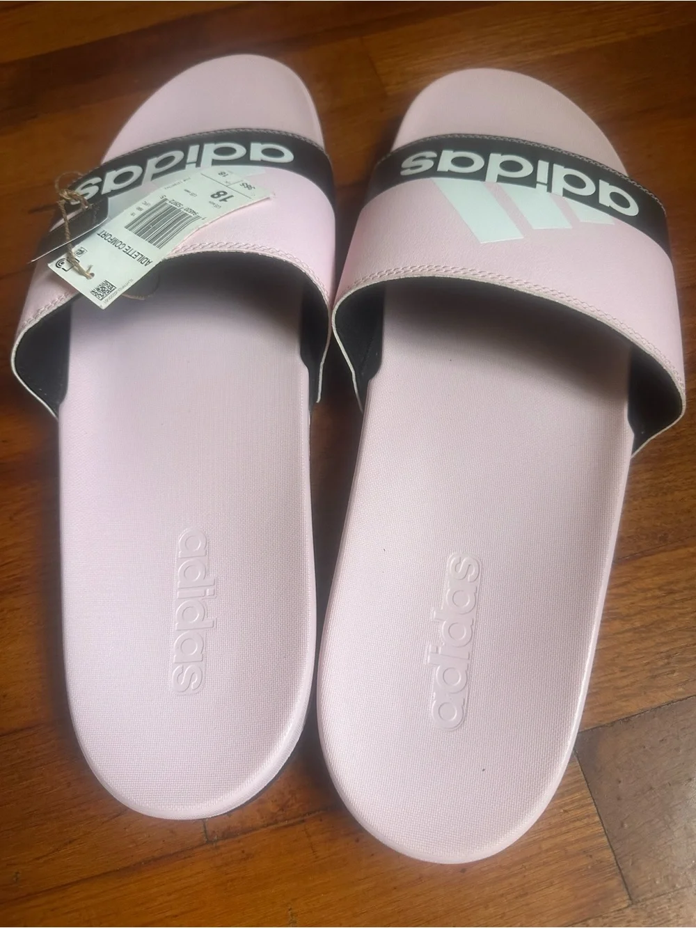 Adidas Unisex-Adult Adilette Comfort Sandals Slide Pink Black and White Size 18